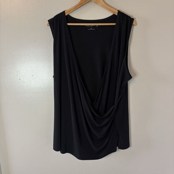 Susan Graver Black Wrap Tank Top Liquid Knit Sleeveless Blouse Travel Sz 3X - Picture 1 of 6